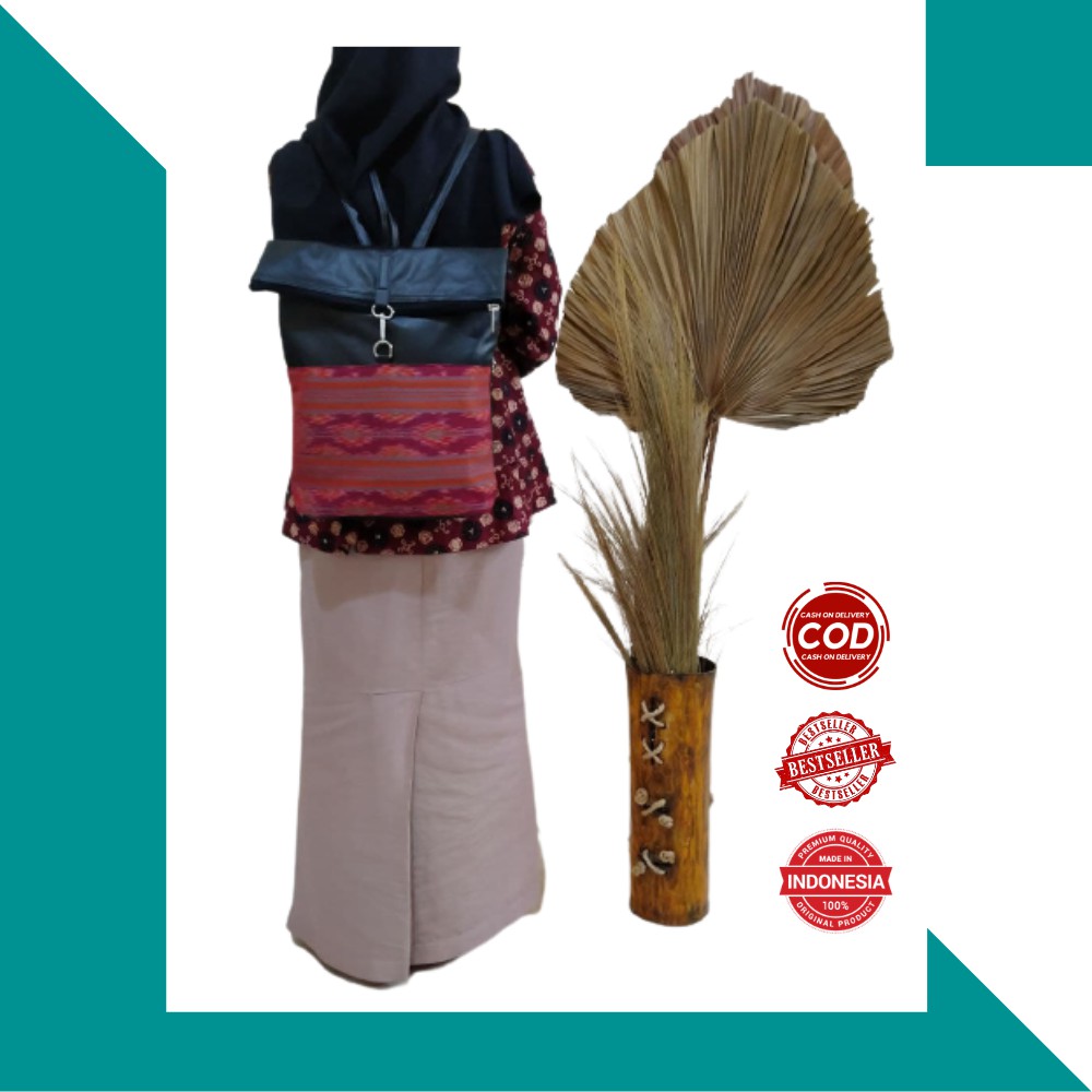 Tas Wanita / Backpack / Songket Palembang / Tas Ransel Wanita / Tas /  Tas Songket / Red A