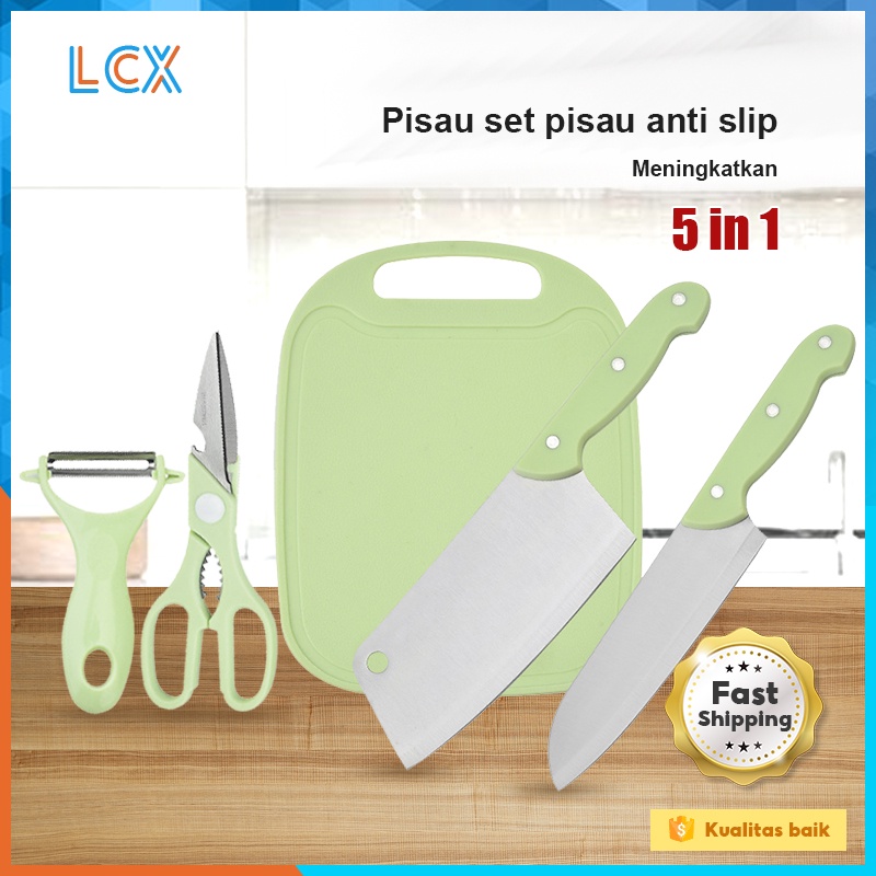 LCX 5 Pcs Pisau Dapur Stainless Steel Pisau Serbaguna Daging Sayuran Buah Ikan Premium Quality