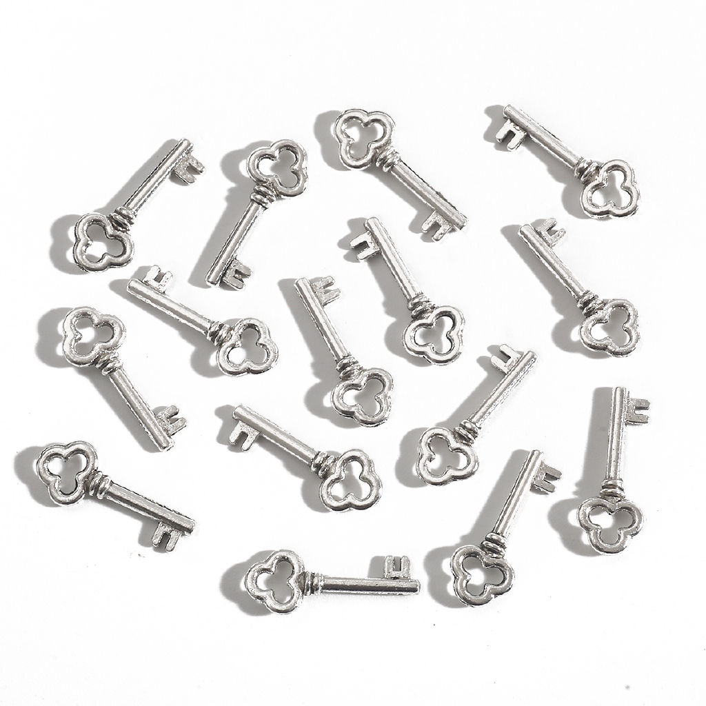 Liontin Bentuk Kunci Hati Lapis Perak Gaya Antik Untuk Membuat Perhiasan Kalung Gelang Handmade