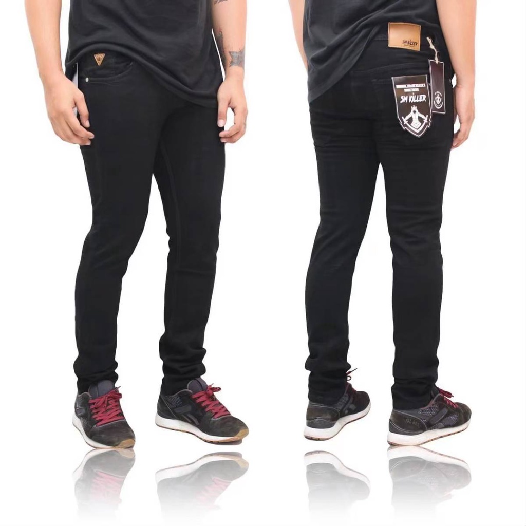 Celana Jeans Panjang Pria Semi Slim Fit New Denim Stretch Hitam-Abu-Garmen Jeans Panjang Pria Skinny Premium Terbaru