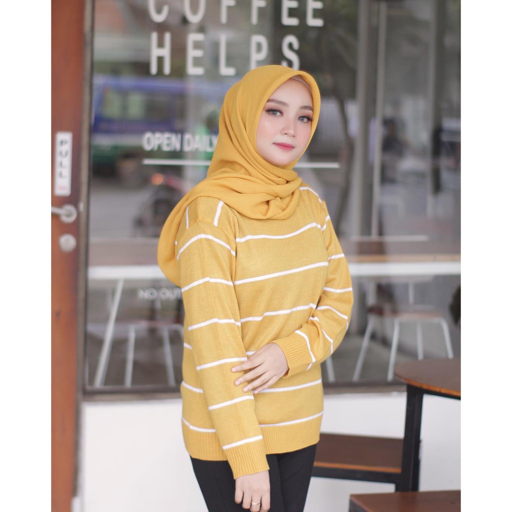 Sweater Rajut Wanita Murah Stripe Knit