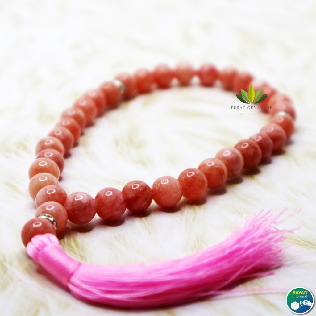 Tasbih Giok Pink Burma 33 Butir Natural