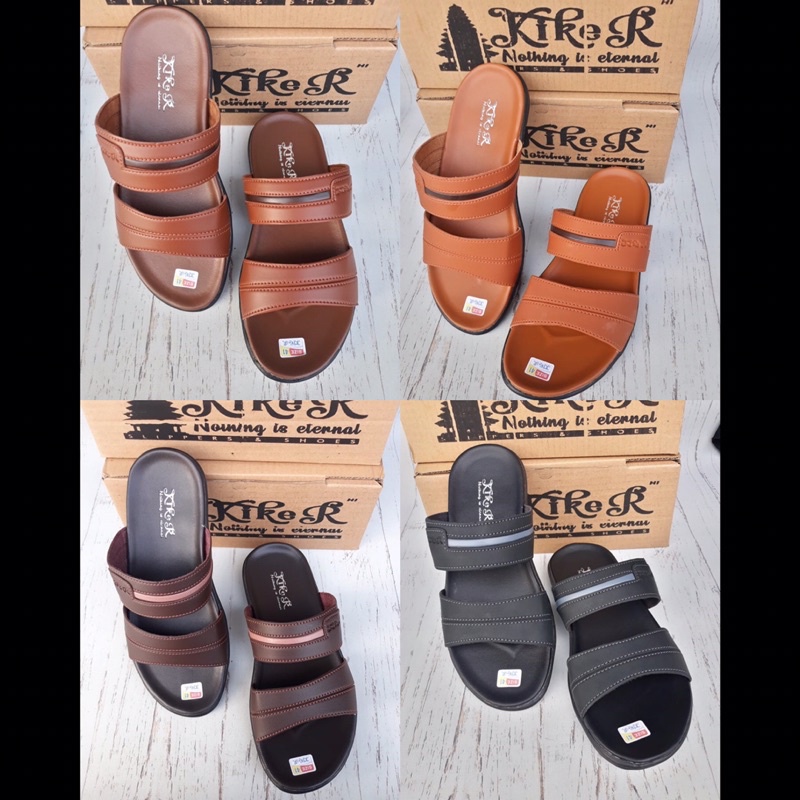 Sendal pria kulit bekualitas super / harga murah / viral / bahan kulit / model ban 2 / lozta / adino