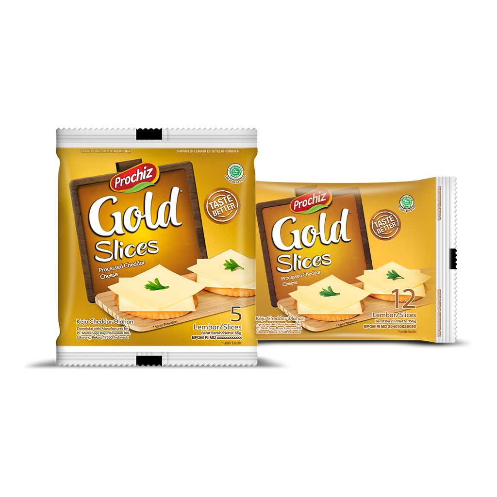 

Prochiz Gold Keju Cheddar Olahan Cheese Slices TASTE BETTER 2 Lembar / Slices 26gr