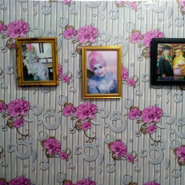 Wallpaper Dinding Murah Ruangan Tamu Dan Kamar Bunga Mawar Pink Ungu Garis Minimalis Cantik Indah Shopee Indonesia