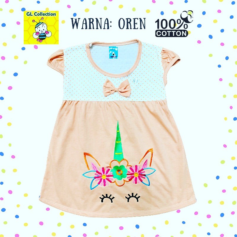 OBRAL! DRESS ANAK POLKADOT BORDIR UNICORN ALL SIZE 3-5 TAHUN 100%KATUN