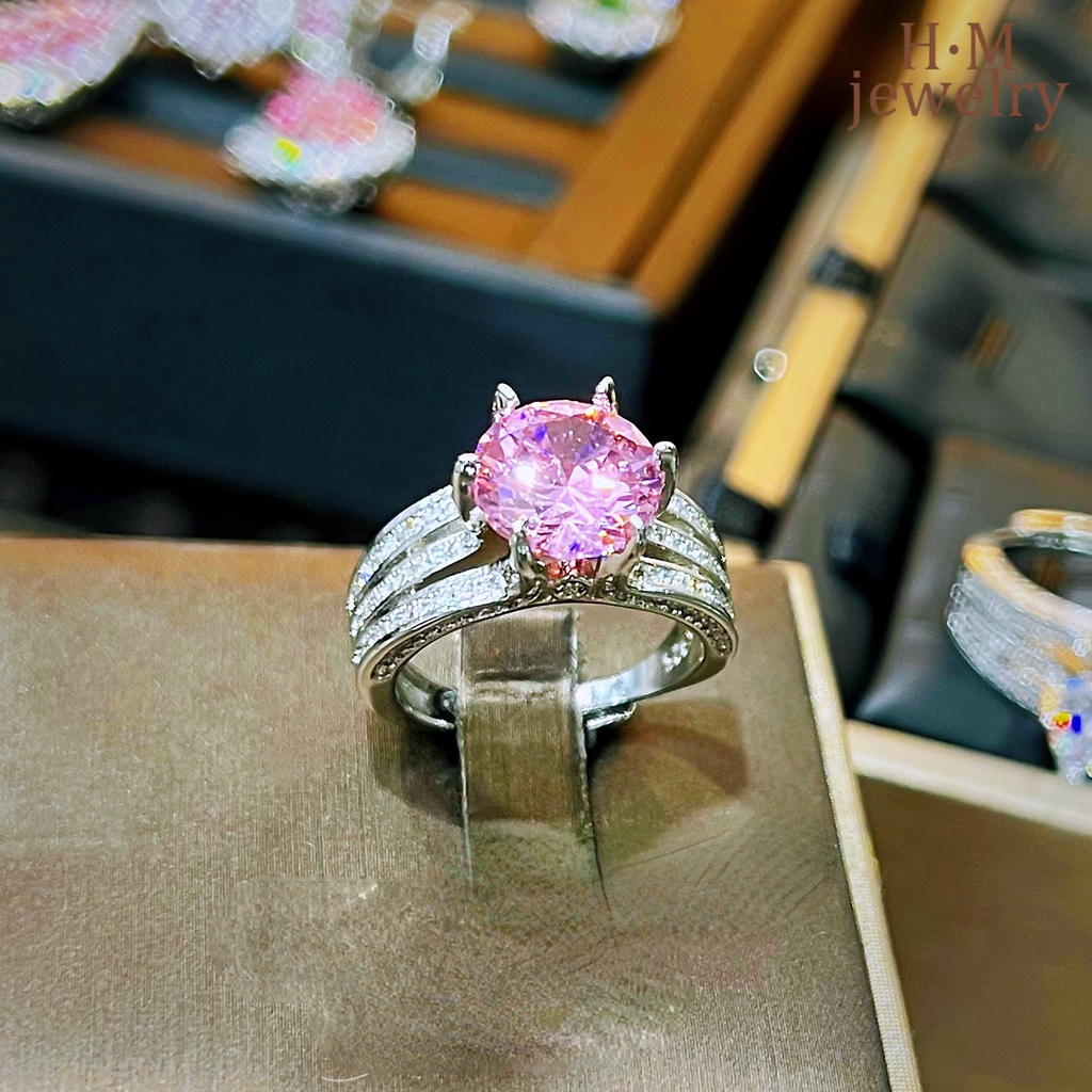 Cincin Model Terbuka Desain Bulan Sabit Hias Permata Kuningberlian Pink Untuk Wanita