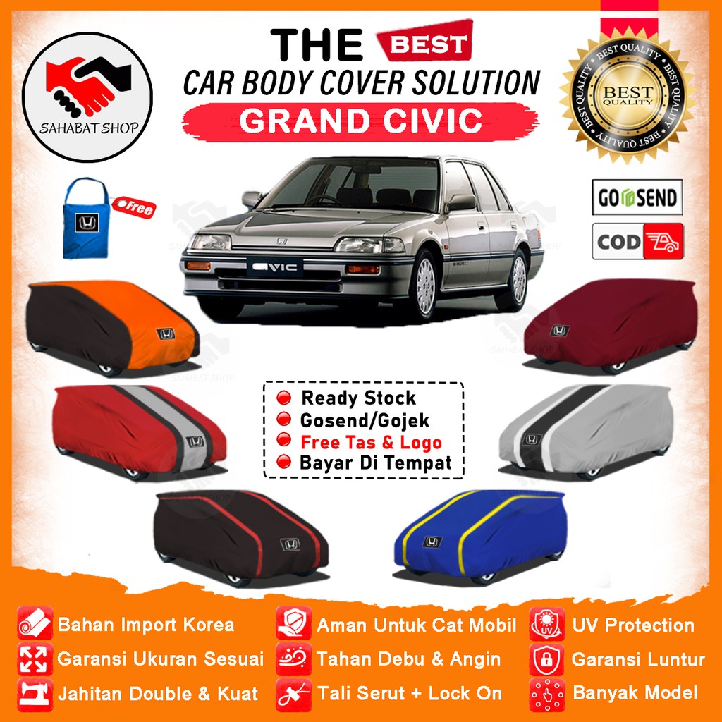 Sahabat Body Cover Mobil Civic / Sarung Penutup Honda Grand Civic Outdoor / Selimut Tutup Mantel Penutup Jas Kerudung Pelindung Mantol Kelambu Pembungkus Terpal Kerodong Bungkus Mobil Sedan Grand Civic Waterproof Anti Air Model Orange