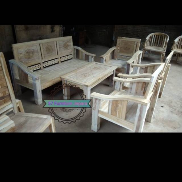 Meja kursi ruang tamu jati Flamboyan kursi 3111 + meja ukir Jepara