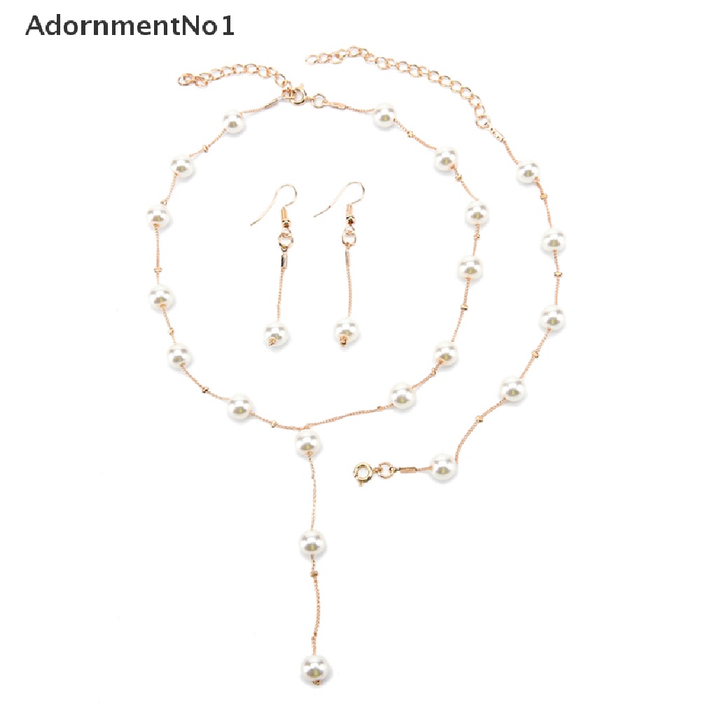 (AdornmentNo1) Set Kalung + Gelang + Anting Gantung Tusuk Lapis Emas Multilayer Aksen Mutiara Imitasi Untuk Wanita