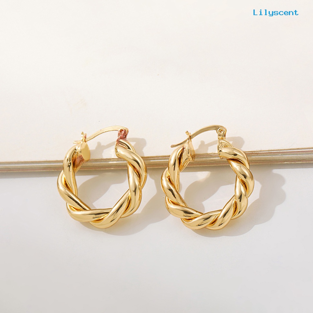 1 Pasang Anting Hoop Hypoallergenic Bahan Alloy Tebal Gaya Elegan Untuk Wanita