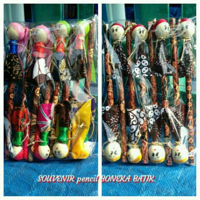 

souvenir pernikahan pensil batik motif boneka paket isi 8 pcs