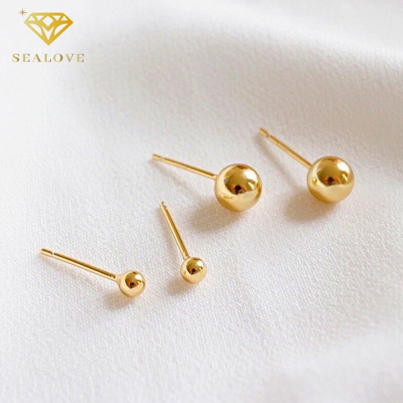 SEALOVE Anting Titanium Wanita Anti Karat Needle Bentuk Emas Bola Manik-Manik Stud Earrings Hypoallergenic Ukuran Kecil 4MM 6MM