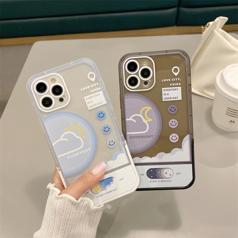 Sun flip case Motif smiley moon Untuk Iphone 11 12 13PROMAX X XS XR XSMAX 6 7 8 plus