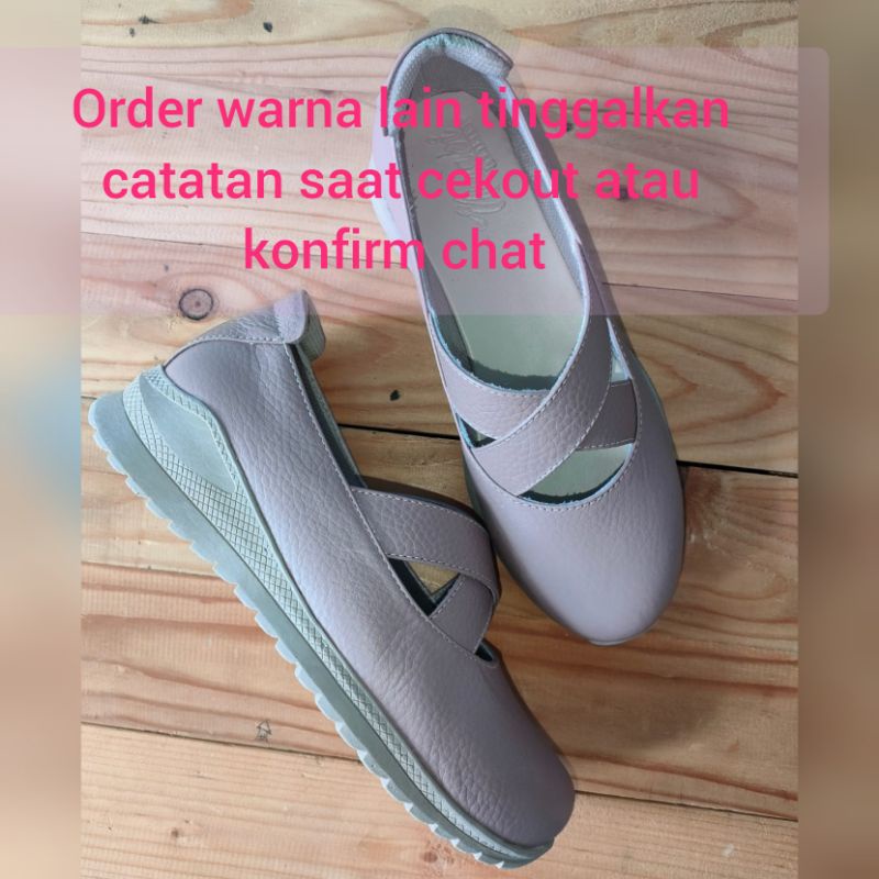 (bisa request warna) sepatu kulit sapi asli sukaregang garut slipon wanita sol karet empuk nyaman ringan model baru termurah