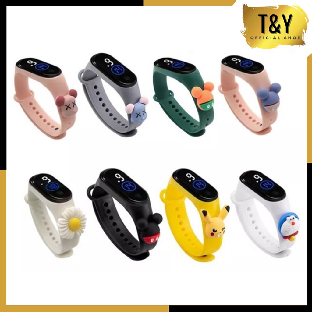 T&amp;Y  Jam Tangan Anak Karakter LED Motif Kartun Gelang Anak Perempuan Laki Laki Silikon Tahan Air Mura