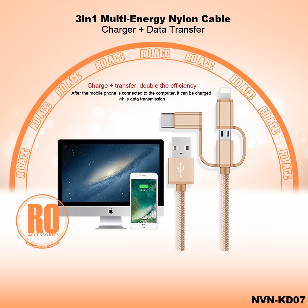 [RO ACC] NVN-KD08 KABEL DATA 3IN1 2021 DESIGN FAST CHARGING ORIGINAL