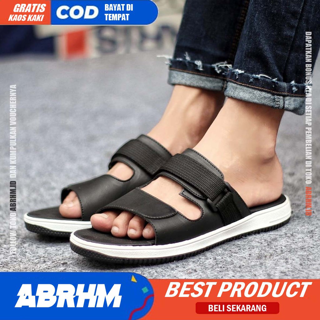 ABRHM x DON Sandal Slide Pria Sandal Slop Pria Kulit Pu Sendal Selop Cowok / Cowo Ori Keren Kekinian