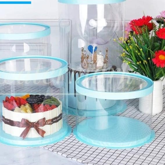 

Cake Box Bulat Dus Kue Kotak Kue Transparant Mika PET 22x22 cm - Hitam, 22x22x30