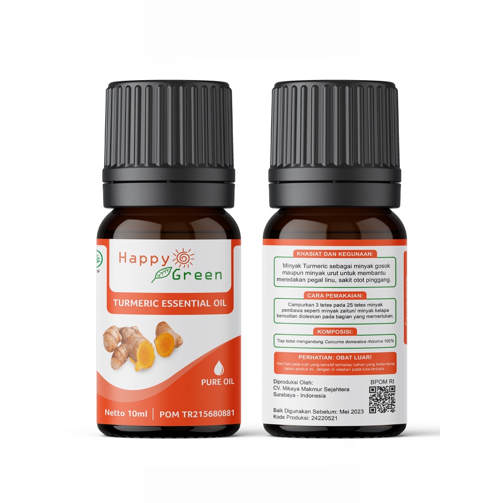BPOM Happy Green Turmeric Essential Oil - Minyak Atsiri Kunyit Murni 100% Garansi Uang Kembali