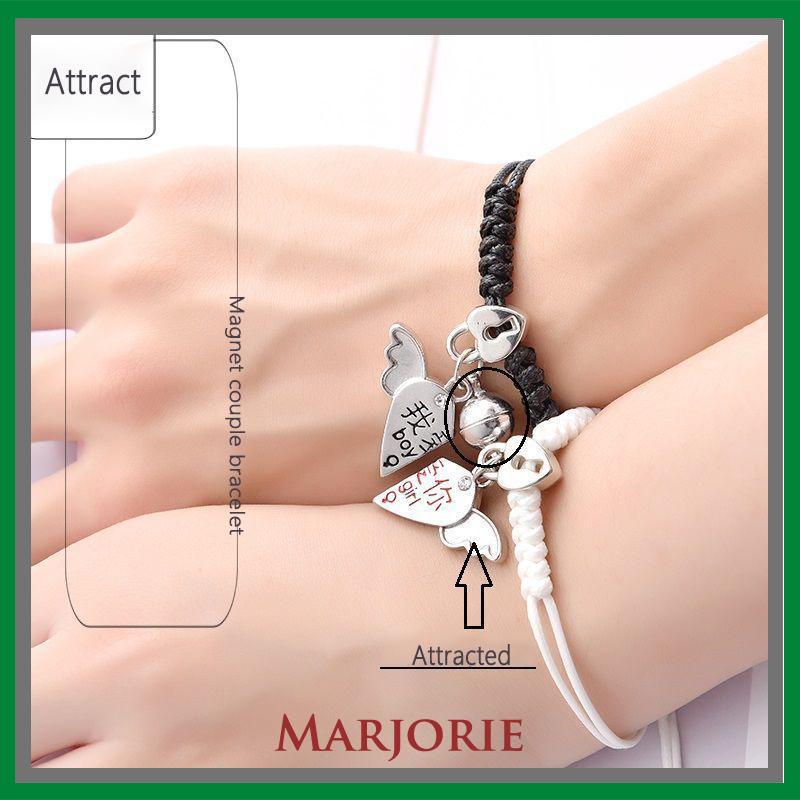 2 Pcs Fashion Magnet Gelang Palang Berbentuk Hati Kunci Gelang Wanita Pria Pasangan Perhiasan Aksesoris-MJD