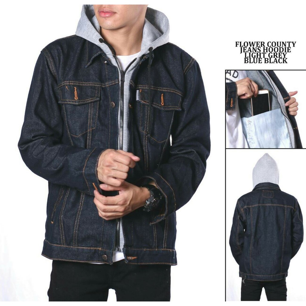  Jaket  Jeans  Pria  kombinasi flecce double sleting Warna 