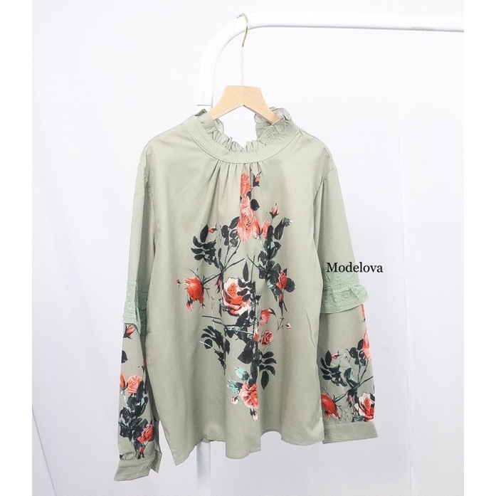 MDLV ~ 5365 GINA PLACEMENT PRINT TOP BLOUSE PREMIUM BLOUSE KOREA BLOUSE WANITA FASHION IMPORT