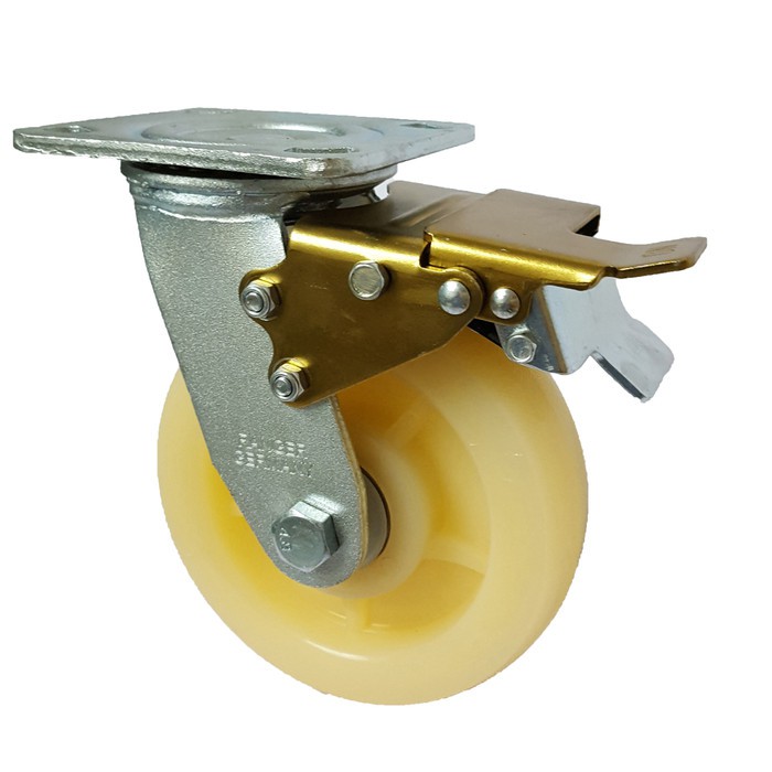 Roda Caster Troli / Trolly Nylon Nilon Putih 8 Inch Heavy Duty Rem ( Kunci ) Ranger Germany