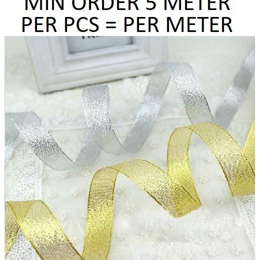 

PER METER PITA KADO HIAS BOX BINGKISAN NATAL POLOS GLITTER RIBBON SILVER GOLD DISKON