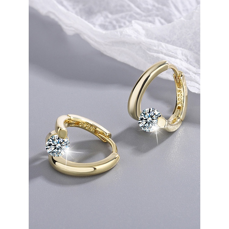 Anting Tusuk Sterling Silver 925 Hias Kristal Zircon Simple Kualitas Tinggi Untuk Wanita