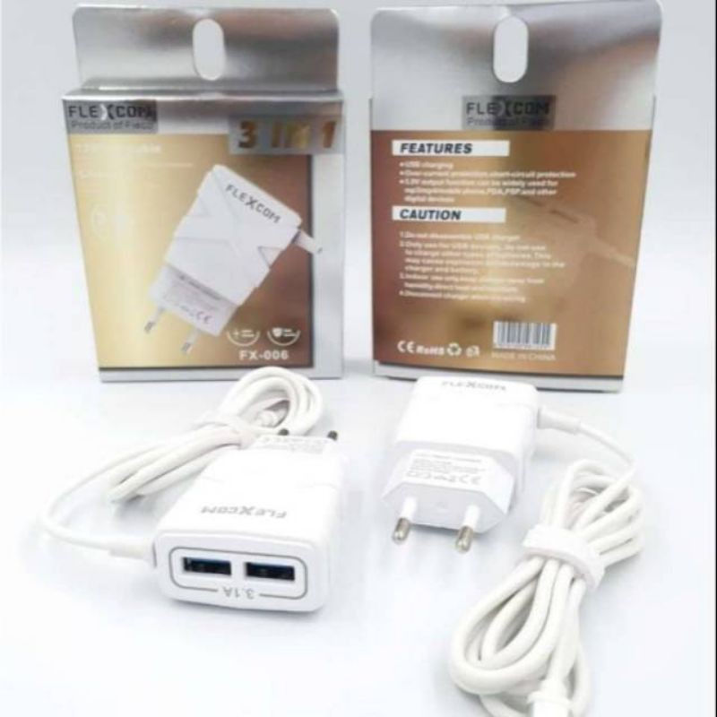 Charger Flexcom FX-006 Fast Charging 3 IN 1 USB kabel 1 Meter