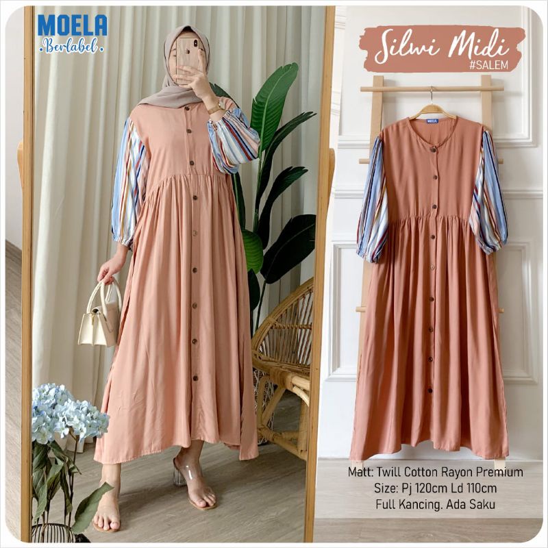 SILWI MIDI dress gamis wanita rayon premium full kancing busui terlaris murah original MOELA