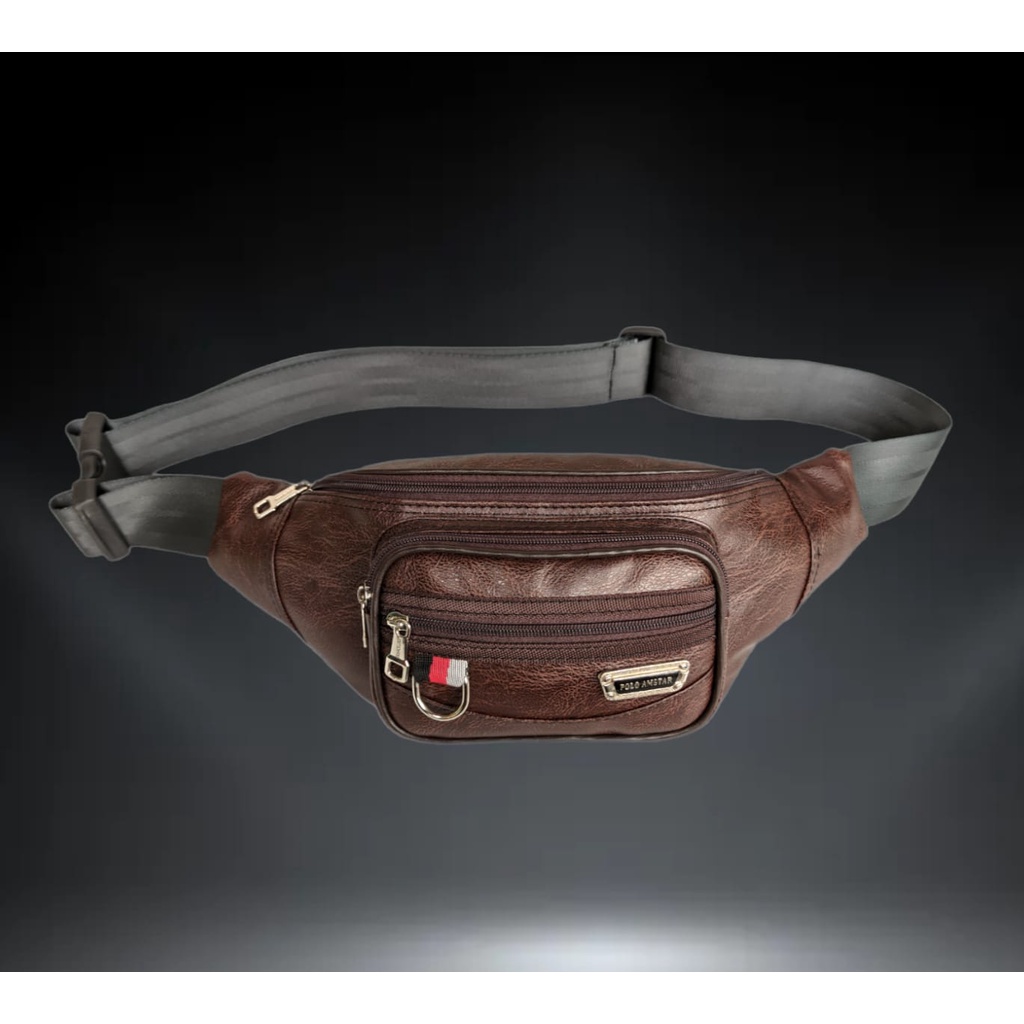 Tas Pinggang Pria Polo Amstar Bahan Kulit PU Leather Original Waistbag Tas Selempang Bahu