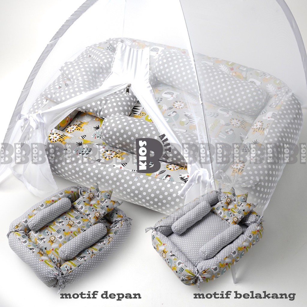 KASUR BAYI KOLAM TENDA PREMIUM / KASUR BAYI MOTIF BOLAK BALIK FREE BANTAL CROWN + 2 GULING BAYI