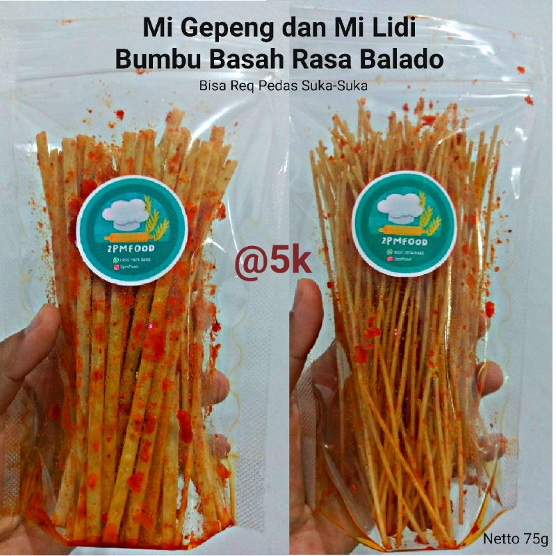 

Mi lidi/Mi Gepeng Bumbu Basah dan makaroni pedas daun jeruk