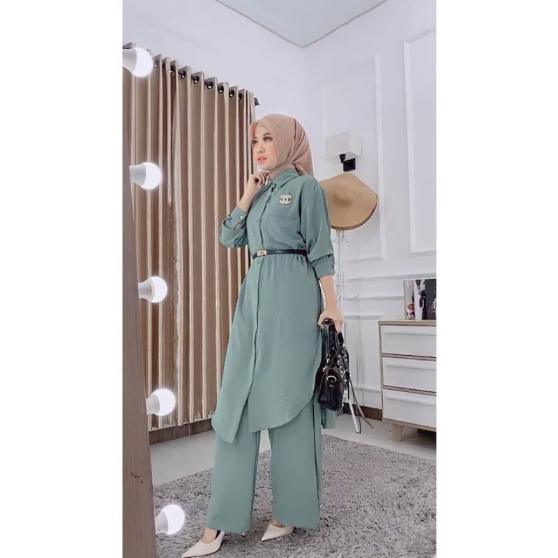 Set Long Tunik Sabrina Setelan Baju Tunik Dan Celana Wanita setelan tunik setelan celana perempuan s