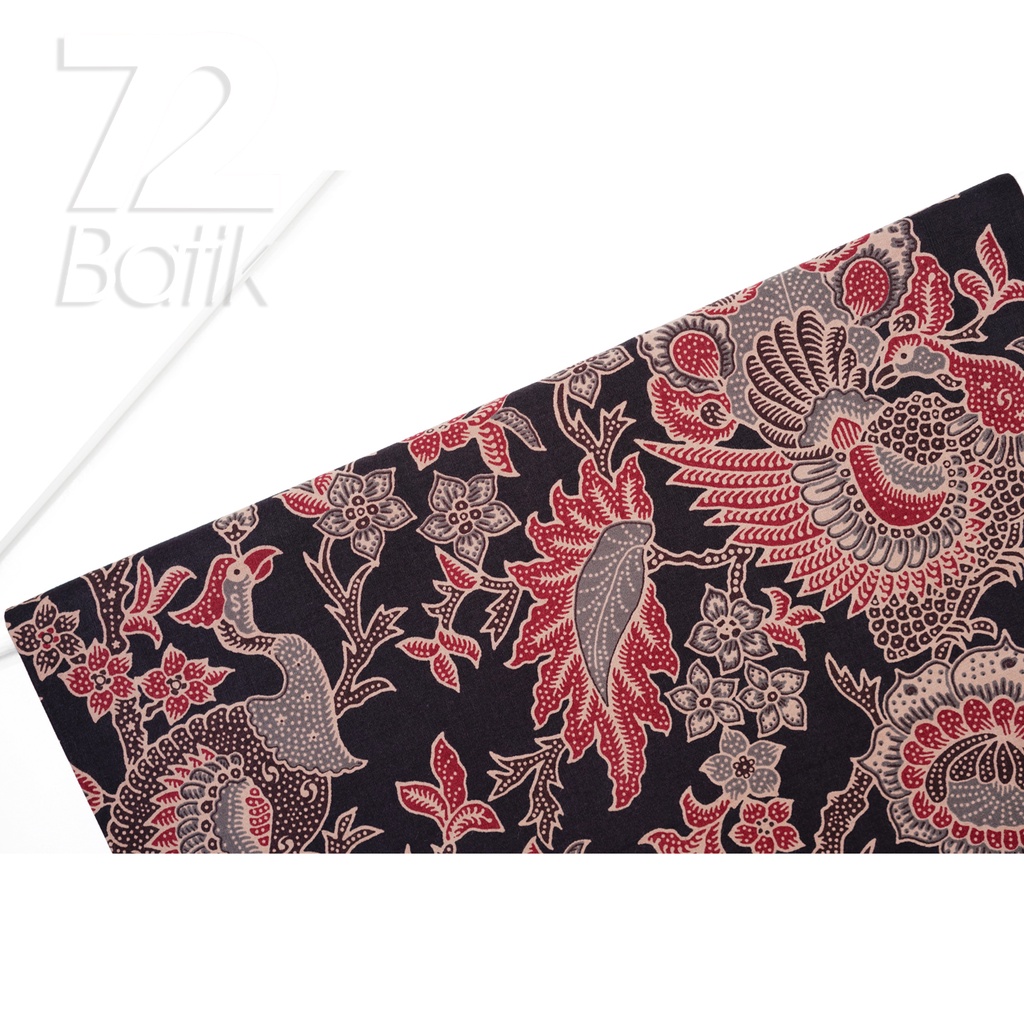 KAIN BATIK PREMIUM Bahan Katun Motif Burung Merak Warna Hitam 721898 Cap 72 Jarik Jarit Samping Kebat Panjang Batik Katun Modern Premium Bahan Seragam Batik Pernikahan Kantor Keluarga Murah Kamen Jadi Batik Bali Lembaran