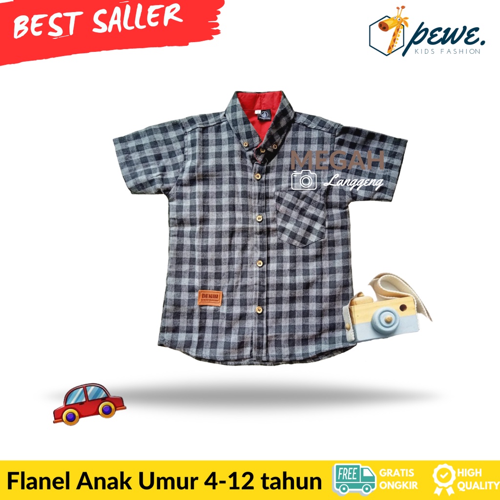 Kemeja anak Flanel Lengan Pendek Unisex - kemeja kotak anak hitam putih / kemeja flanel anak laki laki / kemeja kotak anak laki laki / kemeja anak laki / Baju anak laki - Kemeja Anak Bahan Flanel Import TERLARIS - Kemeja flanel anak umur 2-12 tahun