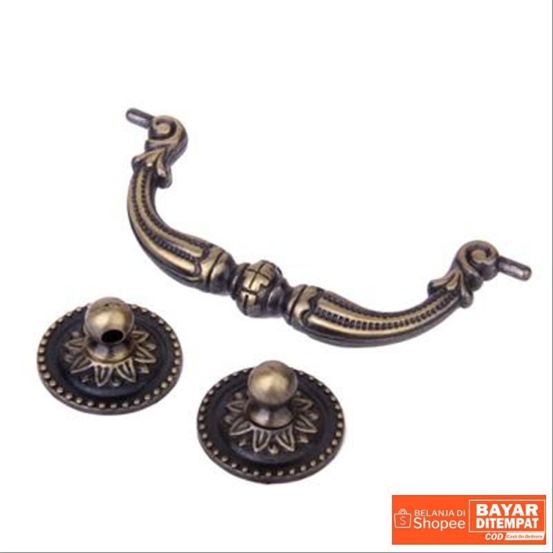 Handle tarikan laci kuningan antik arsip motif ukir - panjang 9 cm Termurah