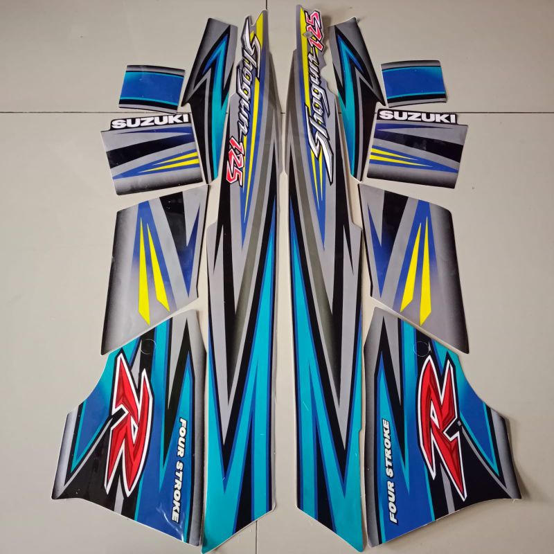striping suzuki shogun r 125 2006 biru silver body standar