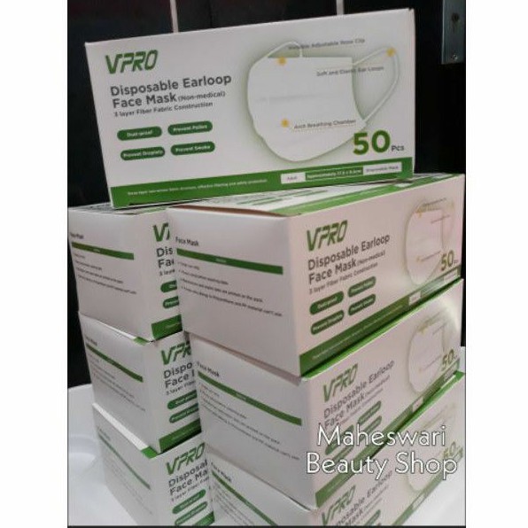 masker earloop 3-ply 50pcs per box disposable face mask non woven non hijab