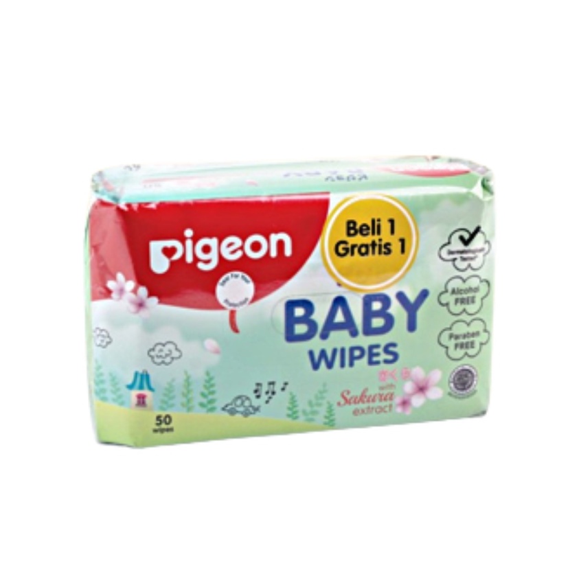 Pigeon Baby Wipes With Extract Sakura Buy 1 Get 1 Free Tisu Basah 50 Sheets