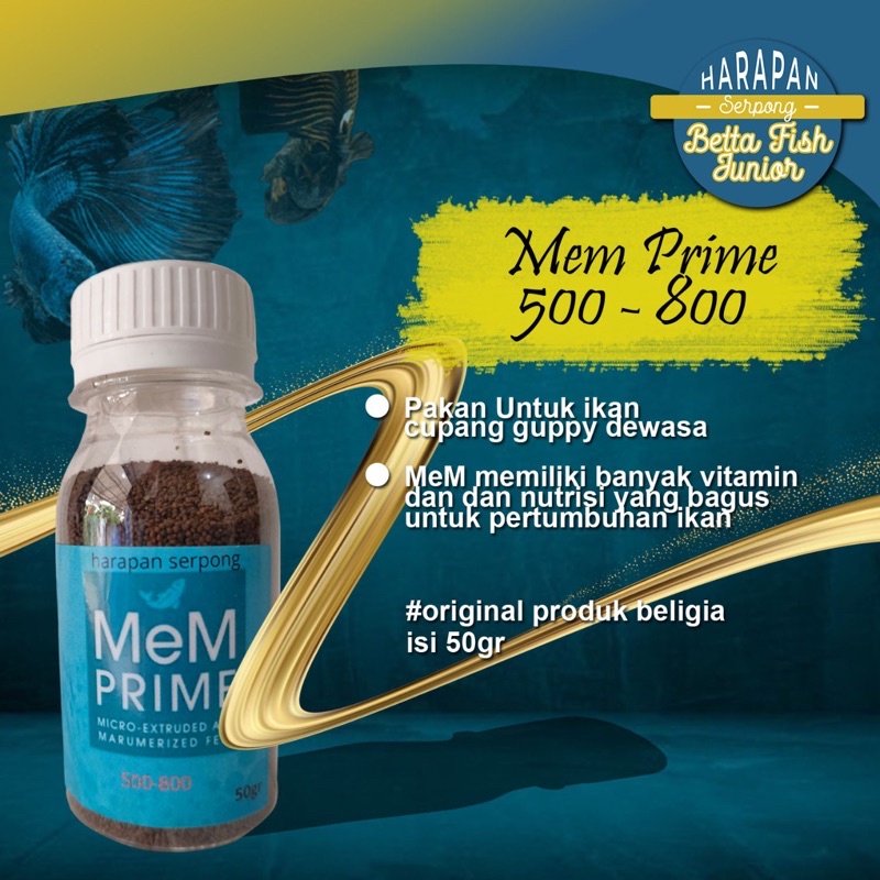 Pelet Ikan Cupang Mem Prime 500-800 pakan ikan cupang isi 50gr