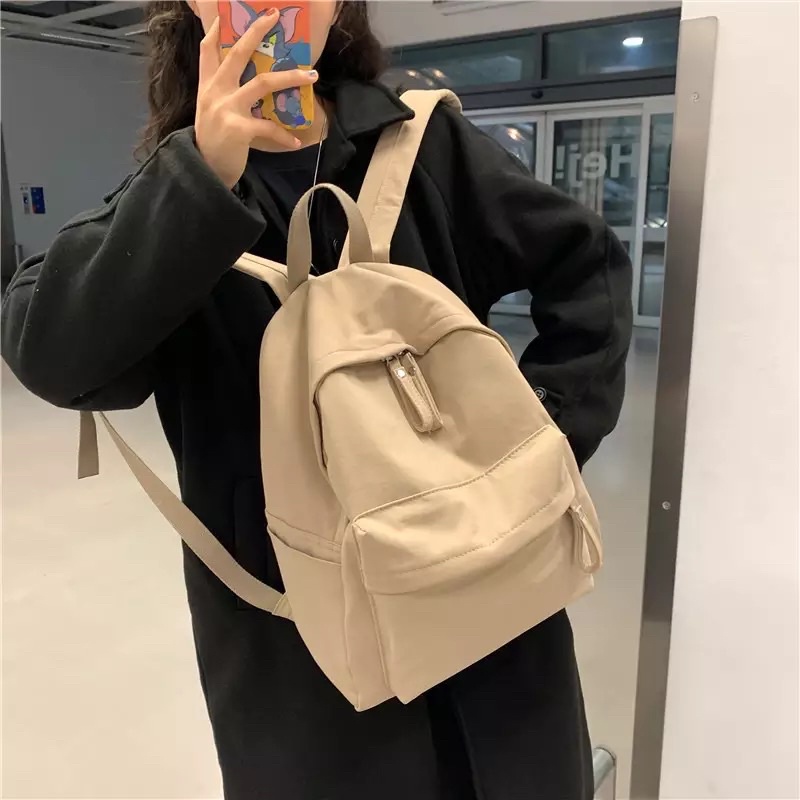 Tas Ransel Pria Wanita Backpack Tas Punggung Tas Laptop Fashion Sekolah Kampus Kuliah Wanita Cewek MURAH Warna Soft Korea Kpop Punggung Trend Simple Polos Lucu Casual Kuliah Macaron - LangFord