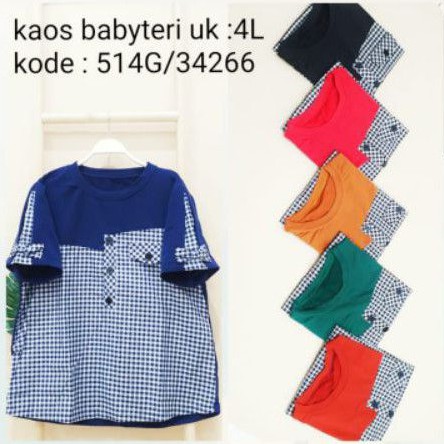 Blouse Bigsize 4L Kaos Jumbo kombinasi katun