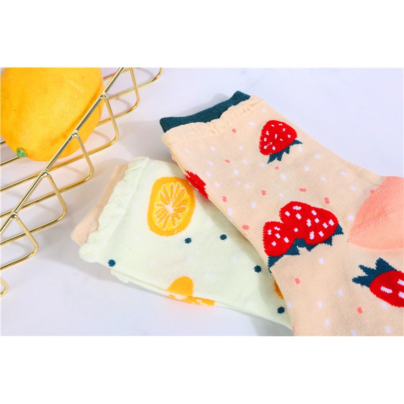 KK-54 kaos kaki wanita motif orange strawberry fruits cotton socks import jepang