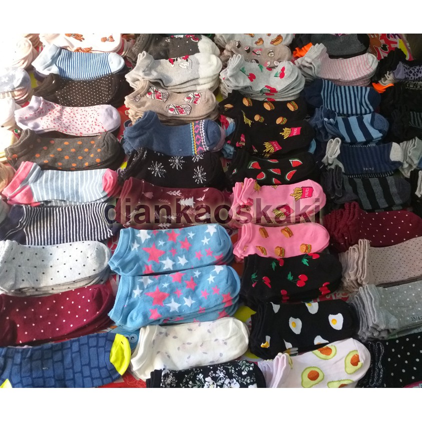 [ 12 PASANG ] KAOS KAKI PENDEK SEMATA KAKI MOTIF PRIA WANITA DEWASA