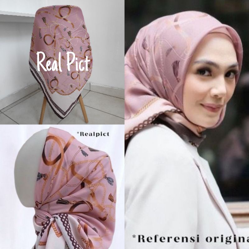 Kerudung vanilla hijab jilbab leopard love rantal polkadot / vanilla hijab segiempat voal motif vanilla chain / deenay kw button kw lasercut-Vanchain pink