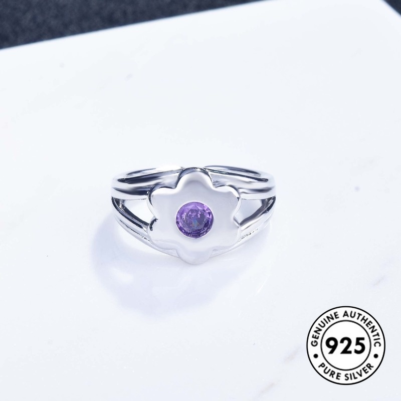 Cincin Sterling Silver 925 Model Terbuka Motif Hati + Bunga Dengan Berlian Imitasi Untuk Wanita