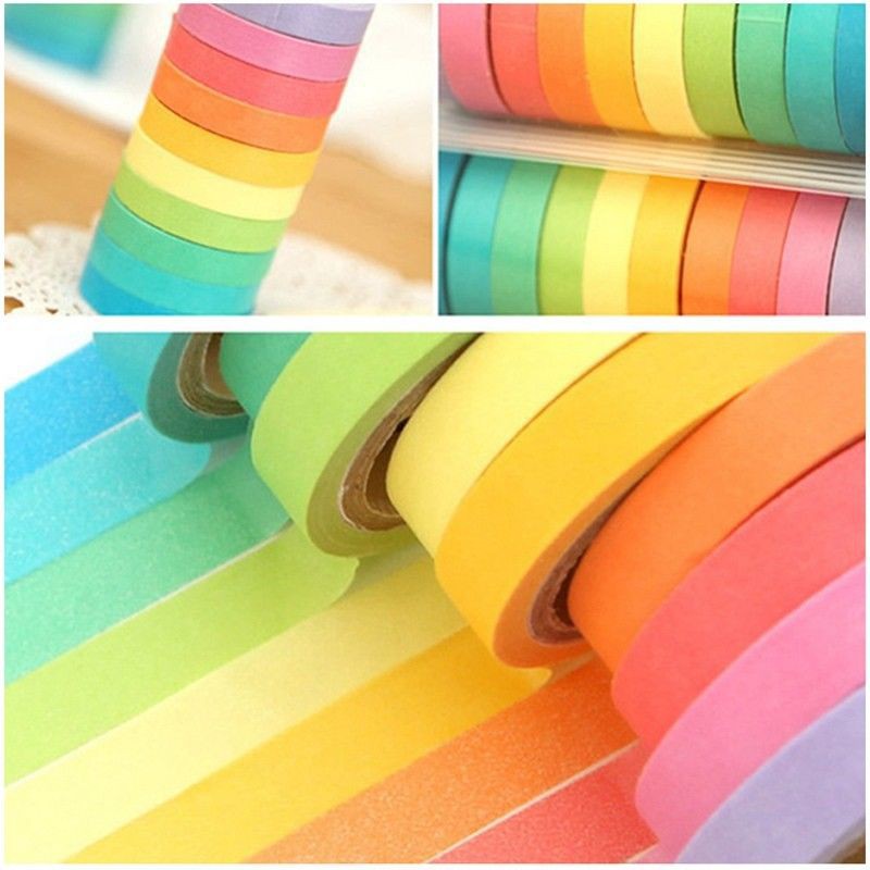 

Perlengkapan Sekolah Yo Yo 10Pcs / Pack Washi Tape Warna Pelangi